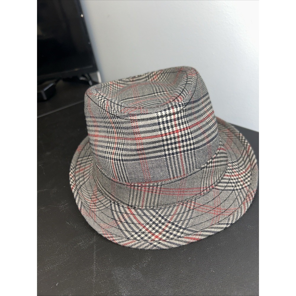 Headers Mens Fedora Hat Size Medium Red Gray Black Plaid Polyester Viscose Large